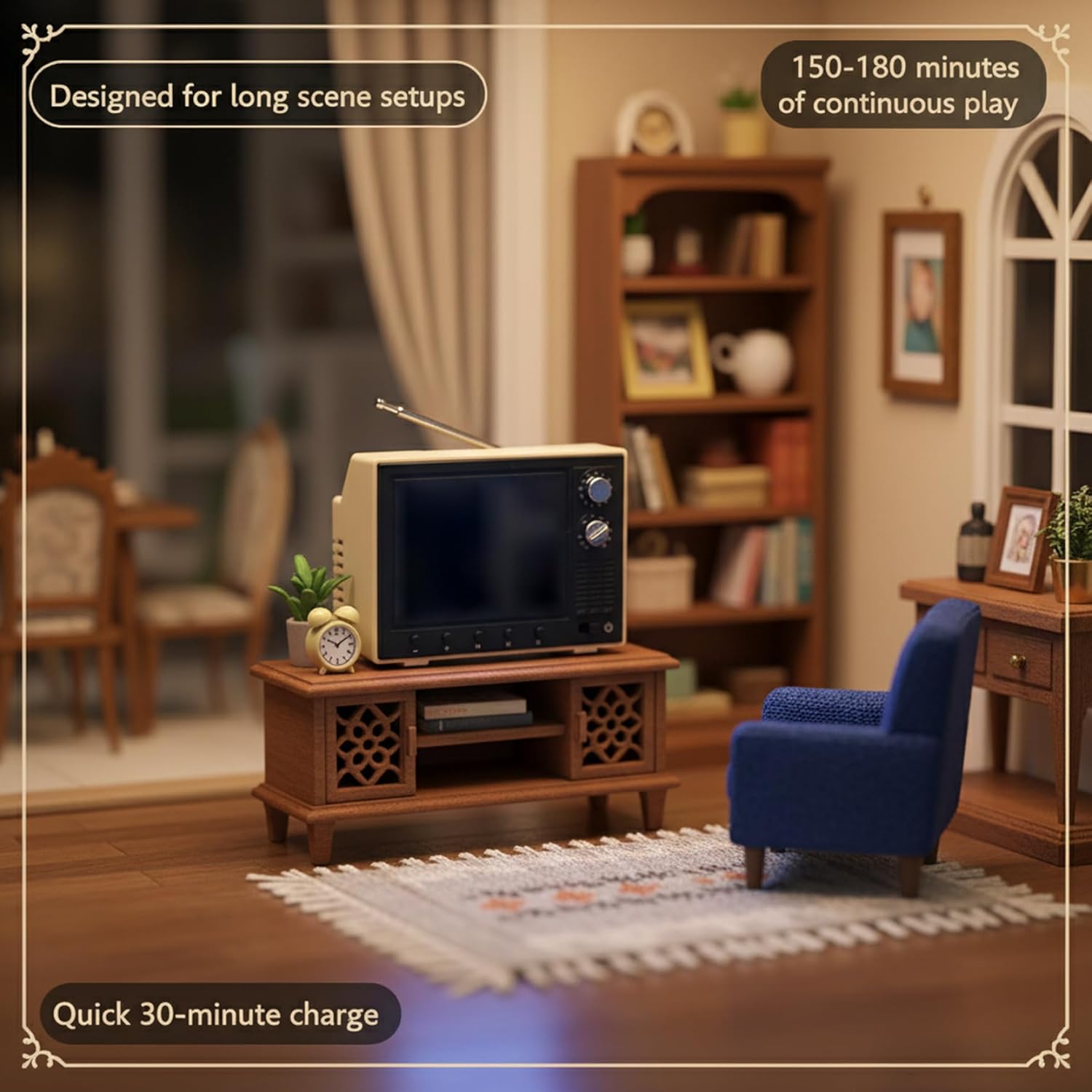 Mini TV Toy for Dollhouse, 2.4 Inch Mini Retro TV with 720P HD Screen, 8GB Storage & USB Playback, 1:12 Scale Miniature Furniture & Accessories (Yellow)