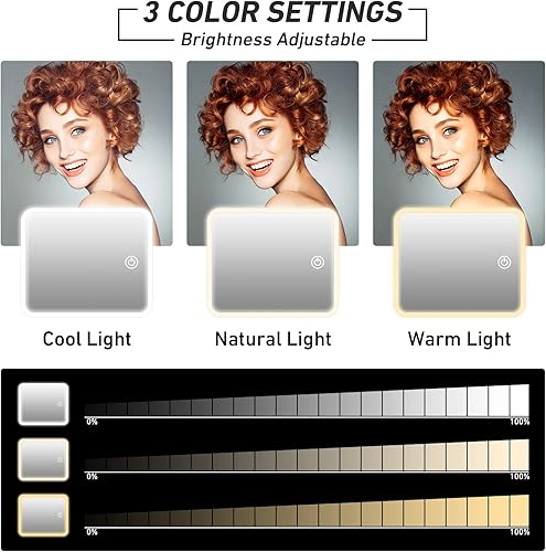 Miniatura 9 de Bolsa de maquillaje con espejo de luz LED, estuche de viaje para maquillaje, organizador de bolsas de cosméticos con divisores ajustables, estuche