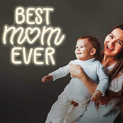 Miniatura 6 de Baquler Letrero de neón con texto en inglés "Best Mom Dad Ever", letras LED para decoración de pared, regalo de Navidad para madre, padre, expreso