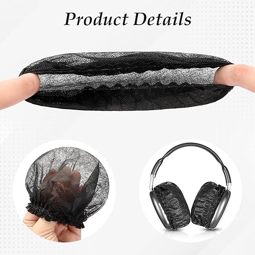 400 Pieces Disposable Headphone Covers Black Sanitary Headset Covers Non-Woven Hygiene-Covers Sweatproof Stretch Earphone Earcup Protector for Gyms, Salons & Electronics Stores(L-11 cm,Black)