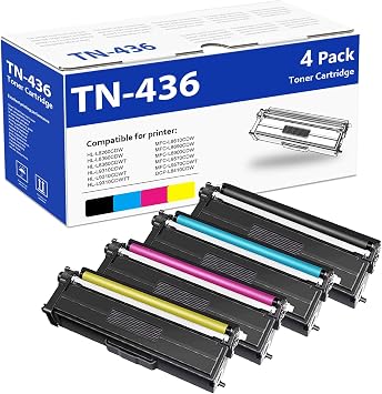 TN436BK, TN436C, TN436Y, TN436M 4-Color Super High Yield Toner Cartridge Set Replacement for Brother TN436 TN-436 Toner for HL-L8260CDW L9310CDW MFC-L8610CDW L8900CDW Printer TN431BK/C/M/Y
