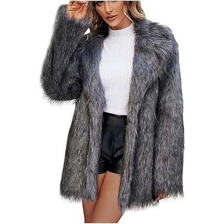Women's Faux Fur Winter Overcoat, Long Fuzzy Warm Jacket with Lapel