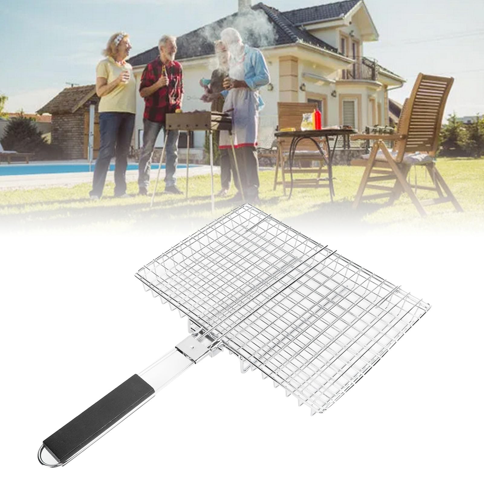 Wakects Cestello per Griglia, Griglia da Antiruggine in Acciaio Al Carbonio, Grande Accessorio per Barbecue da 12,6x8,9 Pollici per Pesce, Verdure e Carne (A)
