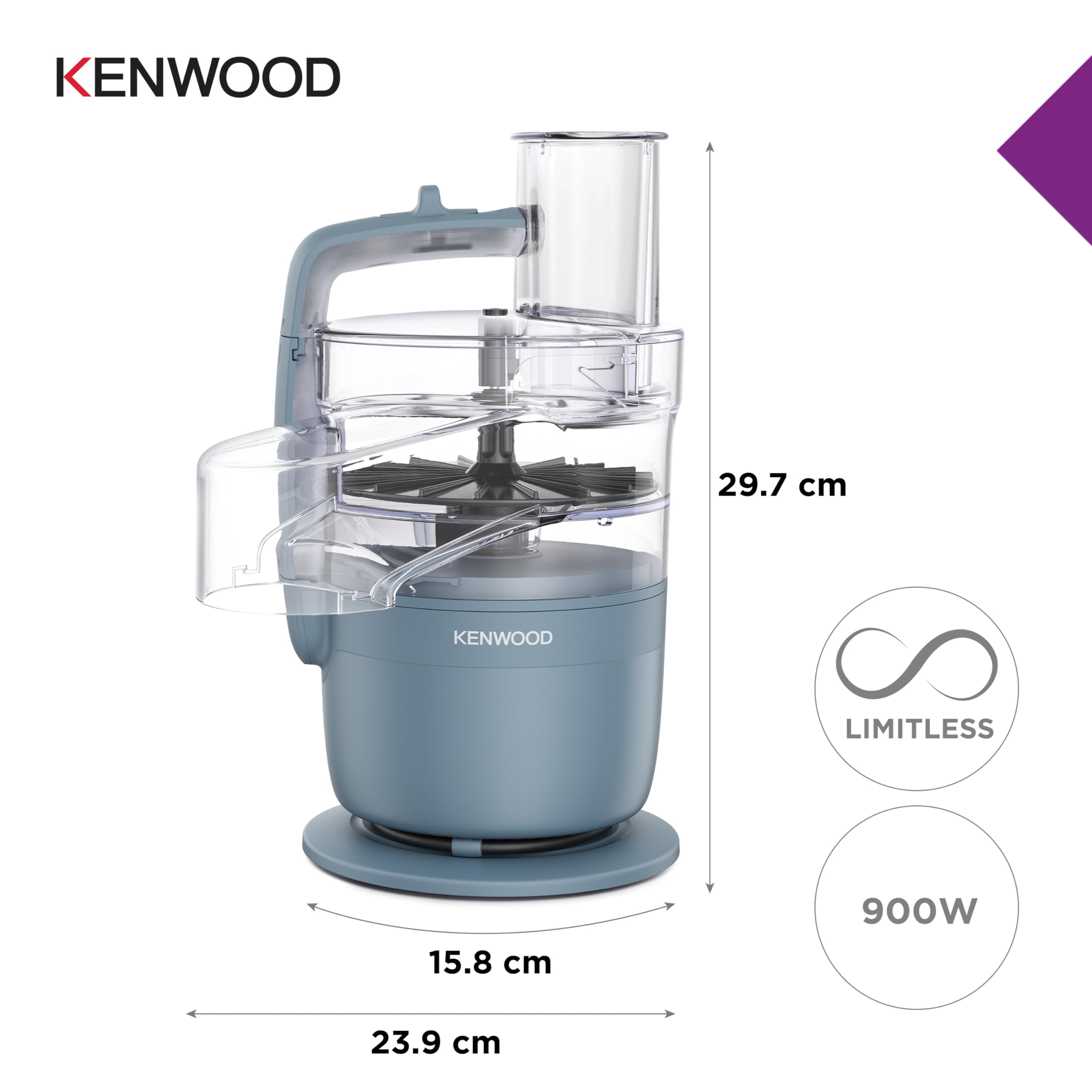 Kenwood MultiPro Compact – Procesador de Alimentos con Express Serve, Cuchilla de Acero Inoxidable, Discos para Cortar y Rallar, Recipiente de 600 ml, Función Pulse, Azul Tormenta (FDP23.380GY)