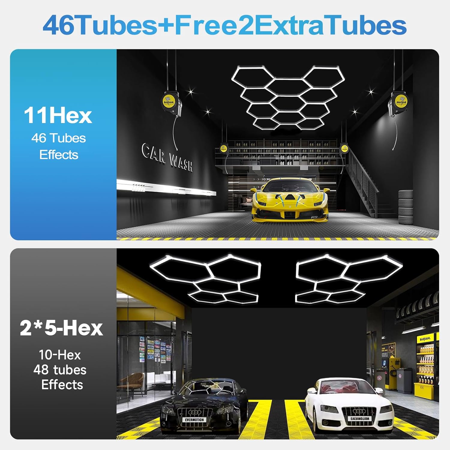 hexagon garage light fixture 48 packs: 52800lm super bright honeycomb led ceiling lights, 5000k natural white, hexagon light for garage basement warehouse gym car detailing shop etc 48 packs(12-hex) 5000k(natural white)