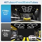 Hexagon Led Garage Lights:11 Grids,48 Packs, 52800LM Updated Bigger, 5000K Natural White, Super Bright Car Detailing LED Shop Light, Systems for Basement, Warehouse, Gym, Car Detailing Shop
