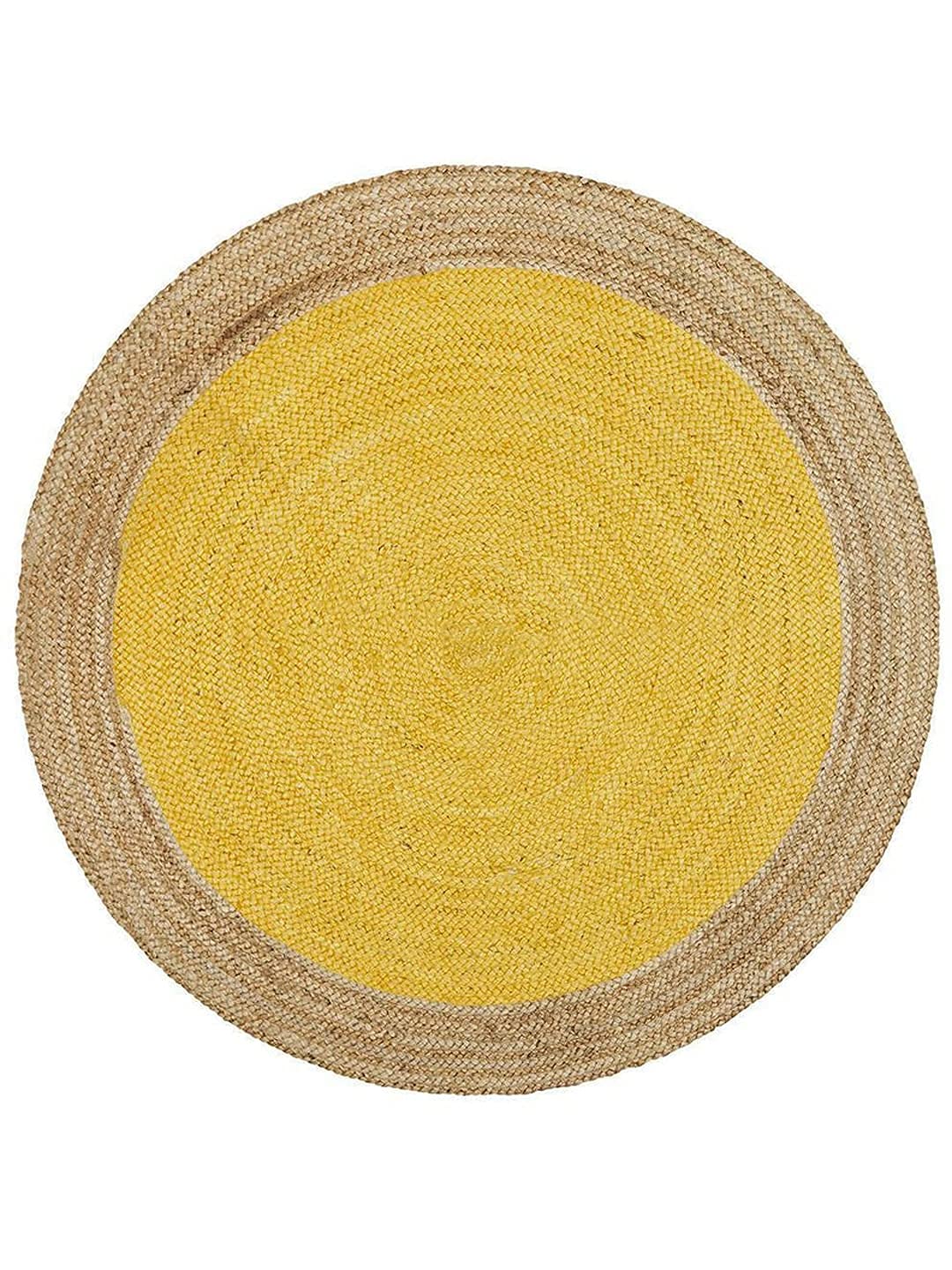 Handgefertigter geflochtener Jute-Teppich für Wohnzimmer, runde Jute-Bodenmatte, Teppiche für Wohnzimmer, Jute-Mitteltischteppich, Heimdekor-Teppich, Gelb (90 x 90 cm)