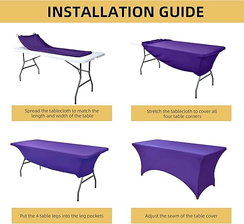 Miniatura 70 de Paquete de 2 Cubiertas de Mesa de Spandex Negro de 6 pies para Mesas Plegables Rectangulares Estándar - Manteles Elásticos Resistentes a las Arrugas
