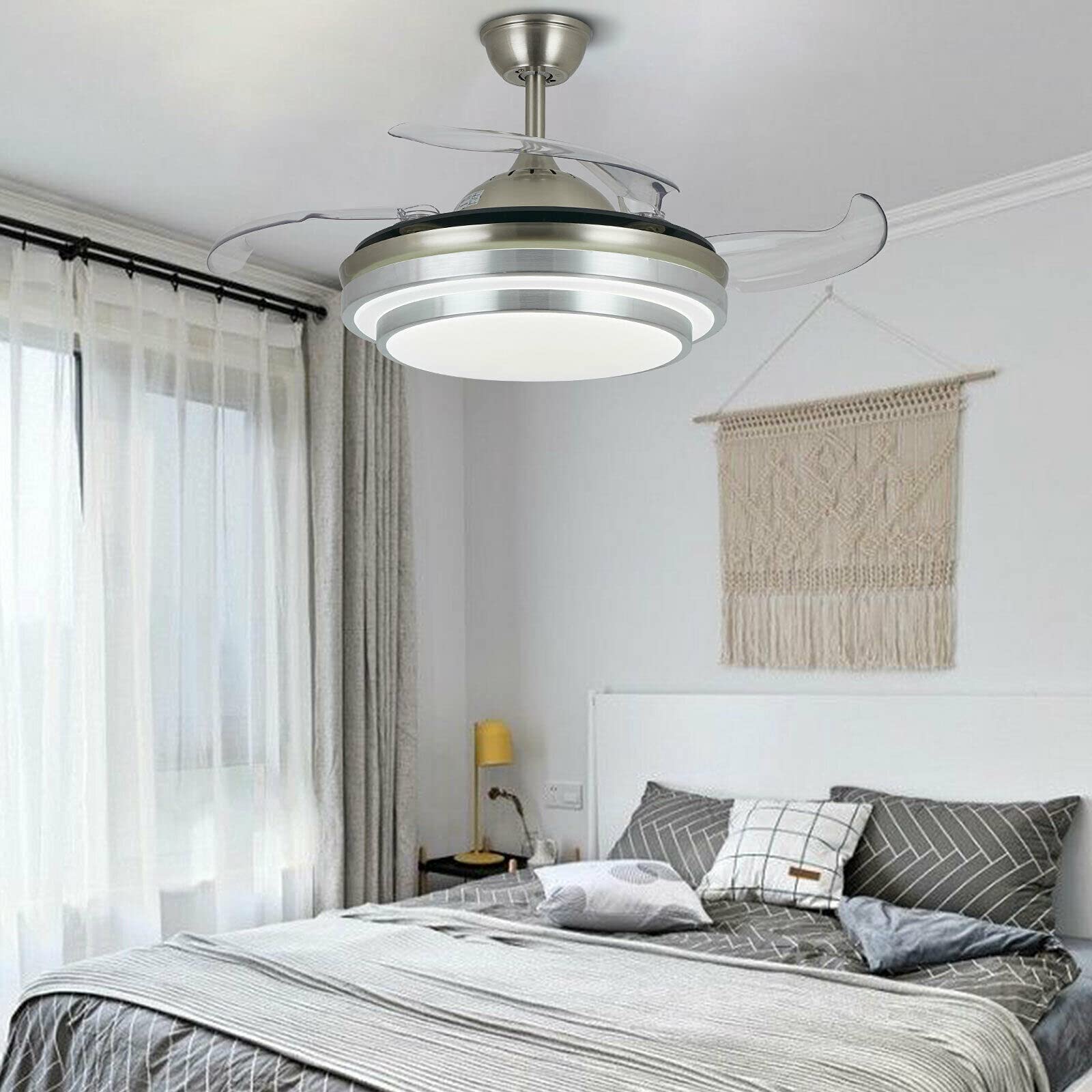 Ventilatore da soffitto moderno con illuminazione, luce a LED, telecomando retrattile con 3 ali retrattile, telecomando regolabile
