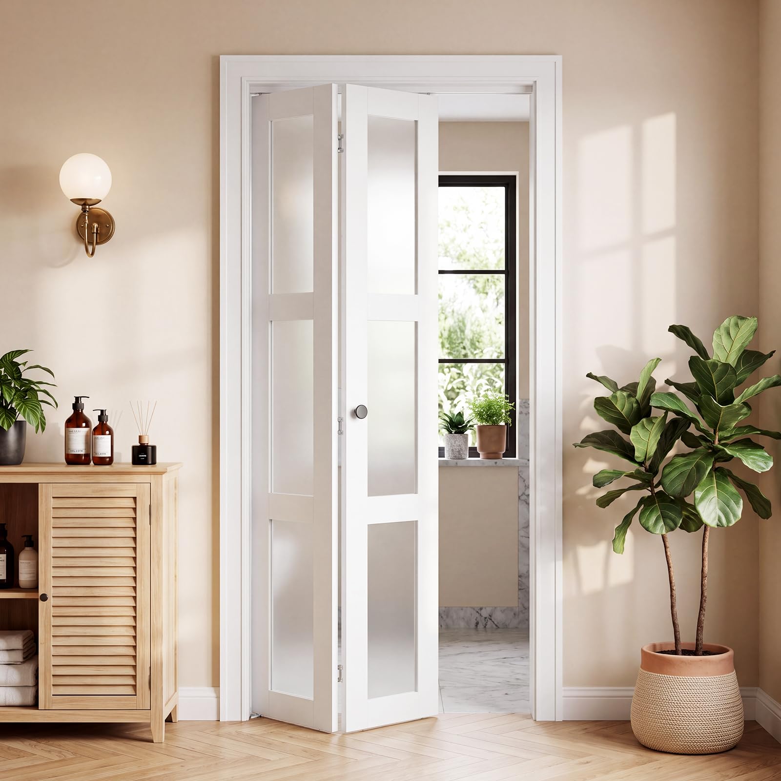 VEVOR Puerta Corredera Plegable con Herrajes 2 Paneles de 381 x 2032 mm