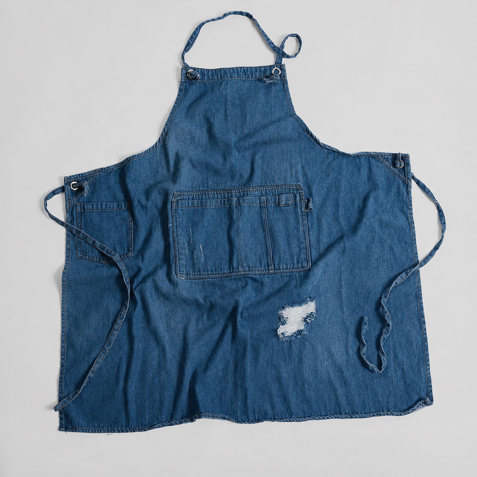 Grembiule Lungo In Denim per Uomo E Donna Grembiule Da Lavoro Alla Moda In Cotone Effetto Strappato Ideale Per Cucina, Hobbistica e Cottura Al Forno