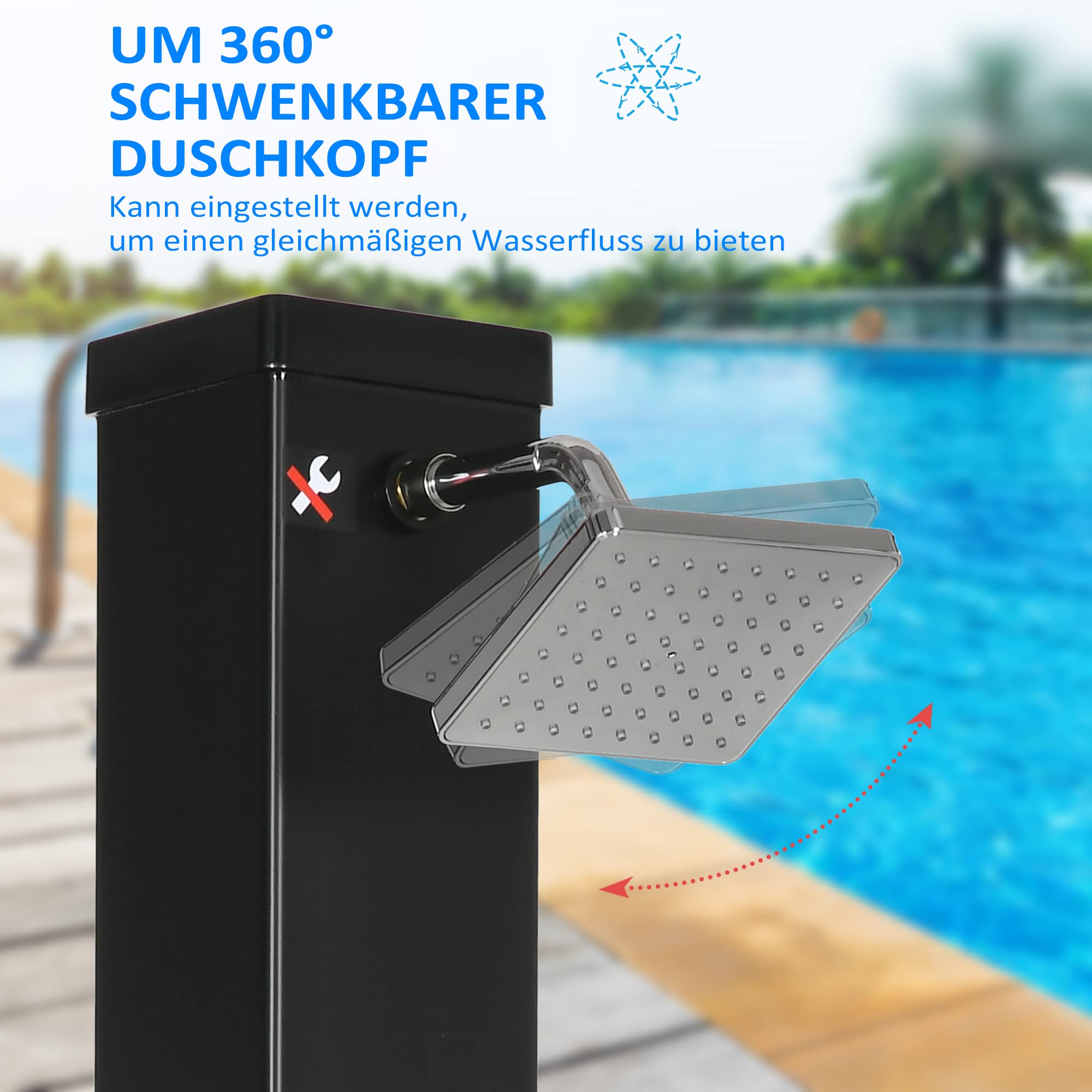 Outsunny Solardusche 40 Liter Solar Gartendusche mit Wasserhahn Duschkopf, bis 60 °C, Aussendusche ohne Stromanschluss Pooldusche Campingdusche Regendusche warmes Wasser