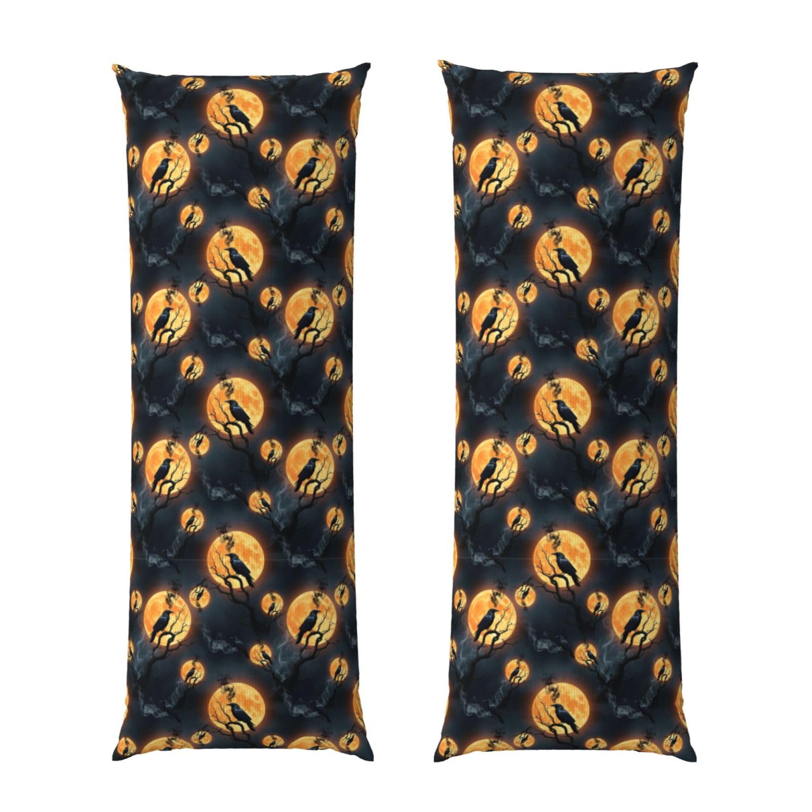 Long Body Pillow Cover 20x54, Full Moon Black Crow Raven Bird, Plush Velvet Pillowcase with Zipper, Cozyffy Rectangular Case for Bedroom Couch Sofa Sleeping