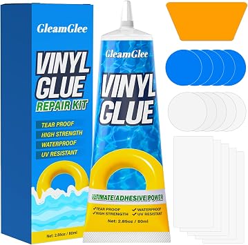 Air Mattress Patch Kit, Heavy-Duty Flexible Waterproof Vinyl Repair Kit | Clear PVC Inflatable Glue for Patches Air Bed, Pool Float, Pool Liner, Hot Tub, Bounce House, Boat, Raft and Kayak - 80ML