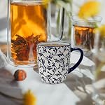 18 OZ Coffee Mugs Set of 6, Large Ceramic Mug for Man Woman, Blue Geometric Floral Porcelain Cup for Latte, Hot Tea, Cappuccino, Mocha, Cocoa, Housewarming Wedding Mug Present | Blue and White Floral Ceramic Cup for Latte, Tea, Water, Cappuccino, Moc