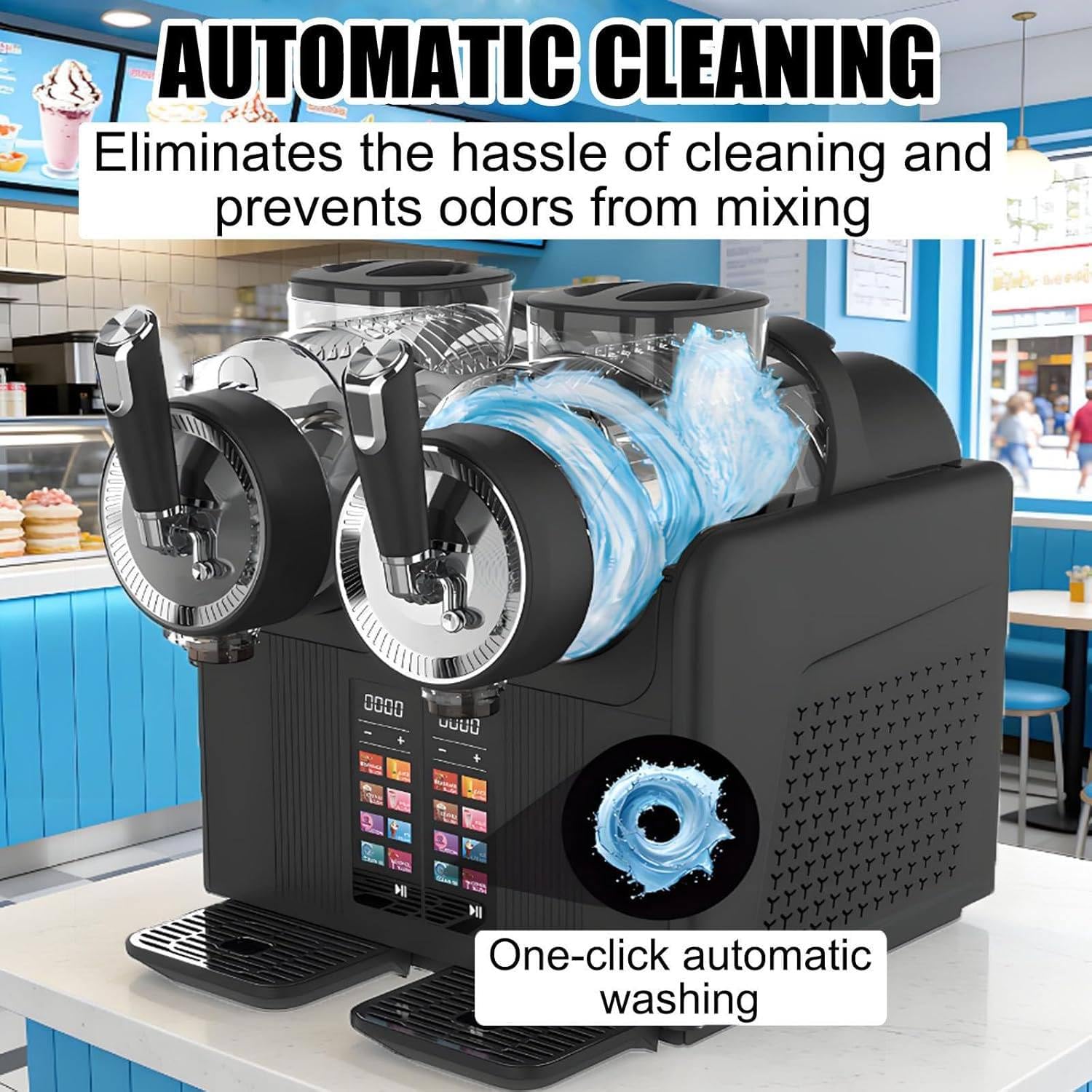 Máquina de granizados de 430 W, 2 L con temperatura ajustable, pantalla LED, limpieza automática para helados, frappés, batidos, margaritas
