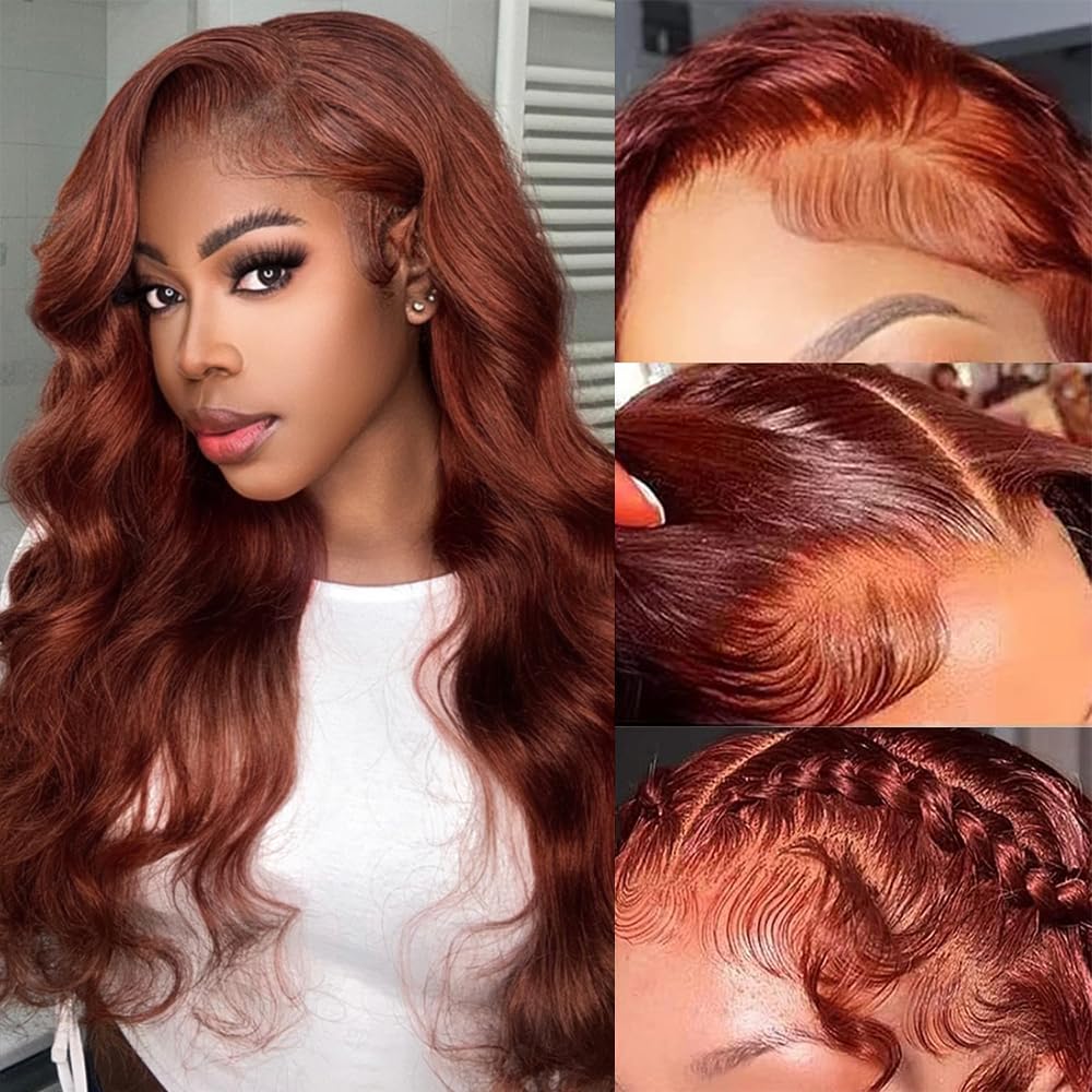 KEKEYY 20Inch Reddish Brown Lace Front Wigs Human Hair Pre Plucked 200% Density 13x4 Body Wave Lace Frontal Wigs Human Hair
