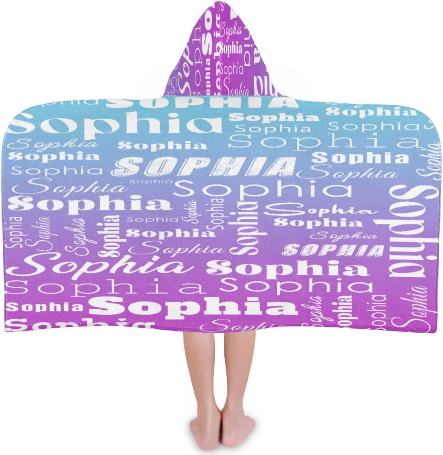 Custom Name Beach Towel with Hood for 3-10 Years Boys and Girls, Personalized Hooded Towels Bath Robe for Kids, Rainbow Gradient Children's Hooded Bath Towel