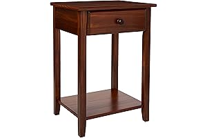 Casual Home Night Owl Nightstand with USB Ports-Warm, Walnut Chic