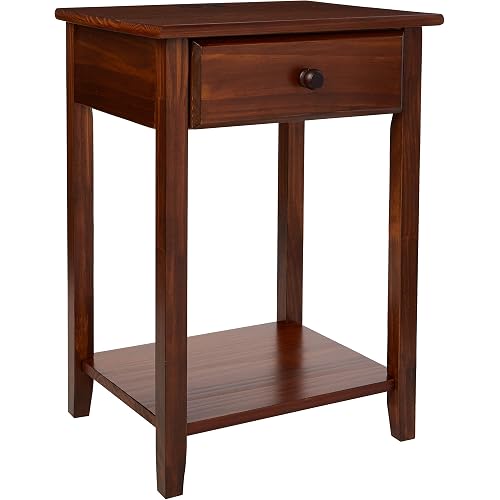 Casual Home Owl Night Stand with USB Port Charging Station and Drawer, 17.5"W x 14.25"D x 24.5"H, Warm Brown
