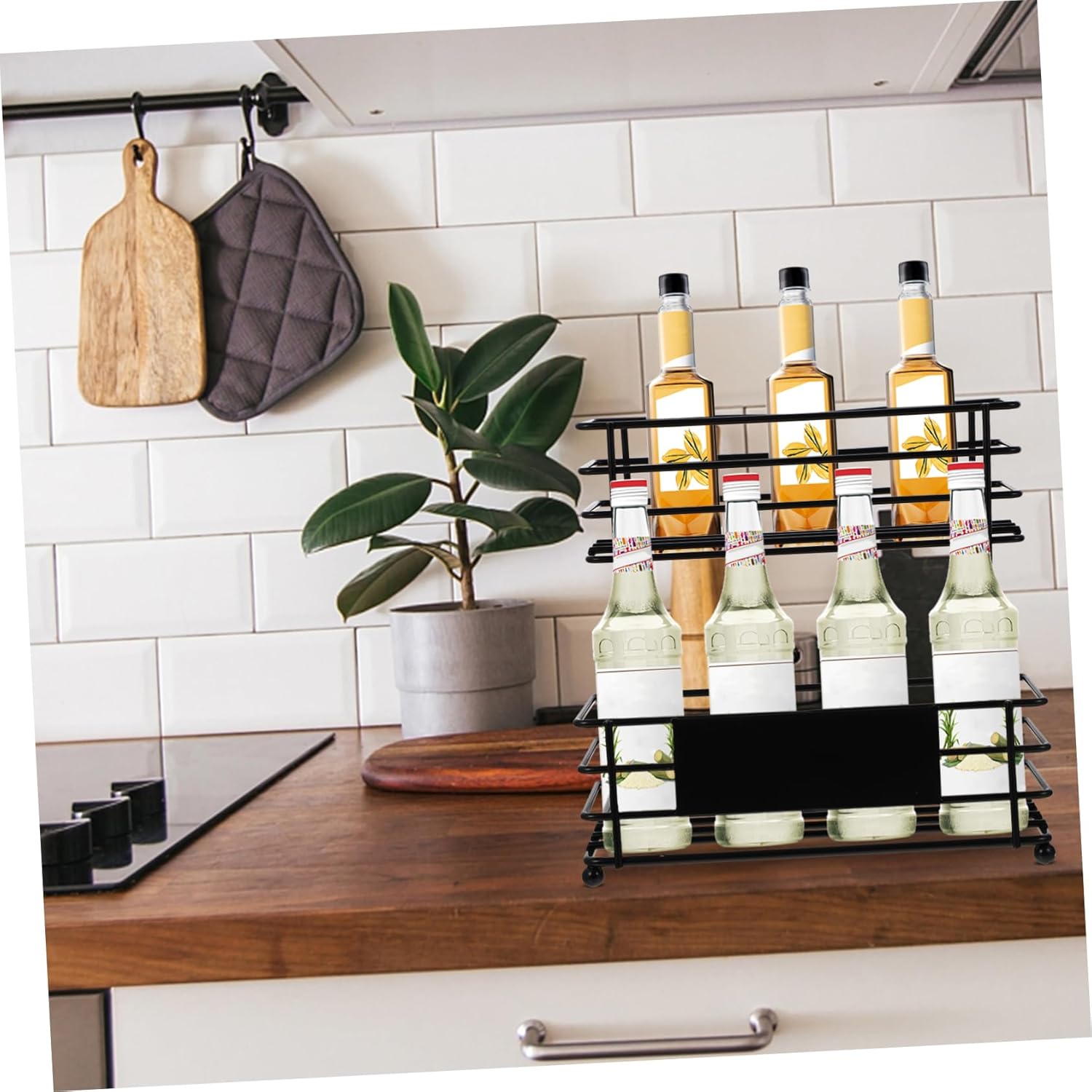Sugar Syrup Storage Rack Double Jam Bottle Organizer Heavy Duty Dispenser for Kitchen Shop and Tea Store Space-Saving Condiment Display
