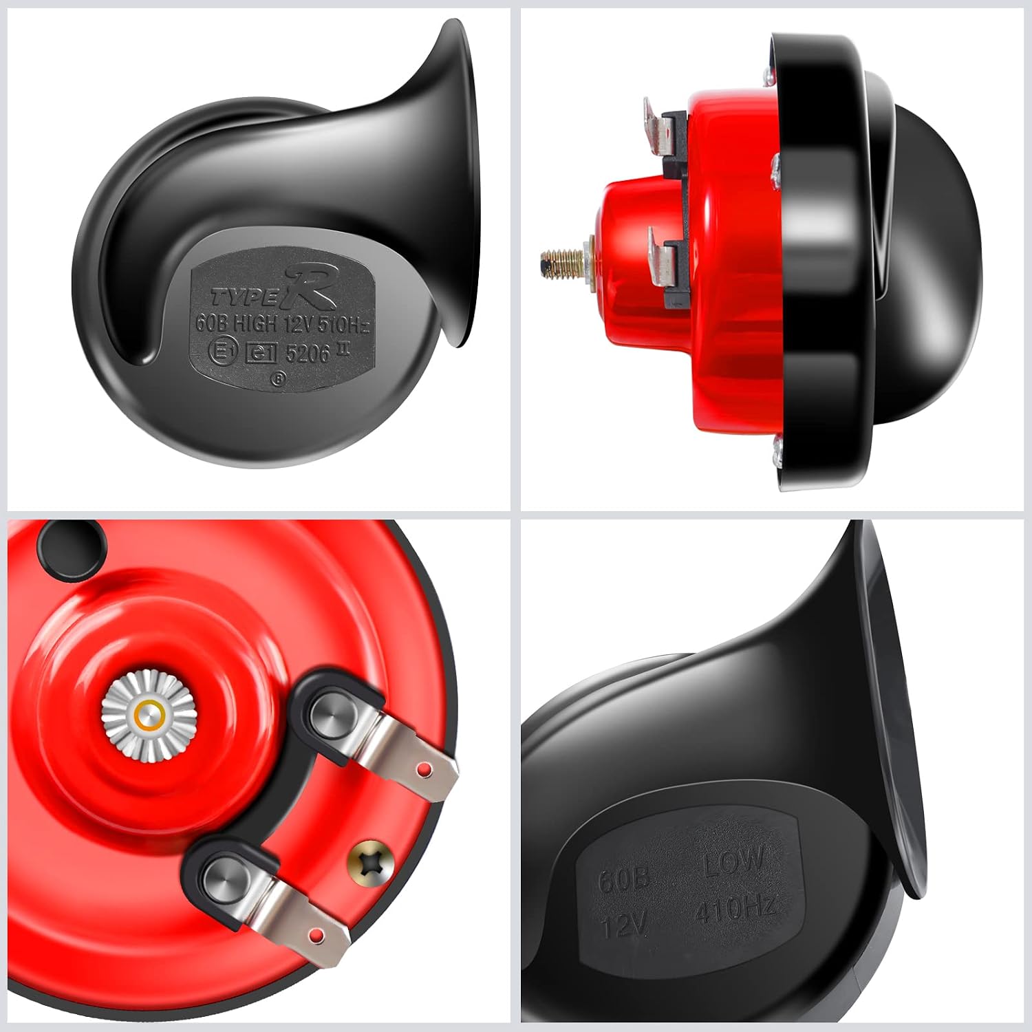 Train Horn for Trucks - 130 DB Super Loud Boat Horn Marine, 12V Waterproof Electric Snail Horns, Air Horn for Car Trucks Motorcycles Boat Kit Replacement Auto Accessories, 2 Pcs, Red