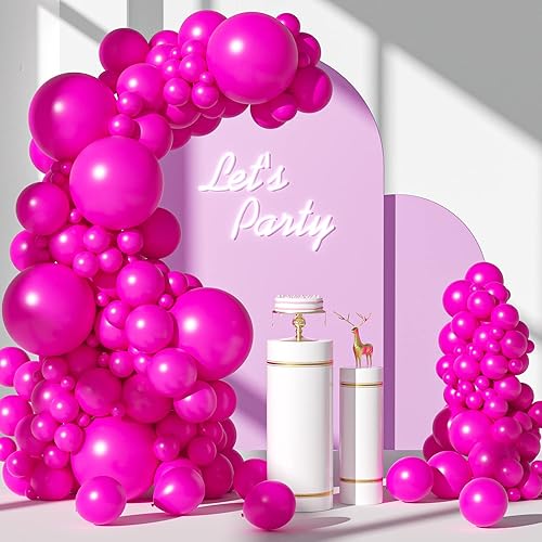 FOTIOMRG Kit de arco de guirnalda de globos de color rosa intenso, 18, 12, 10, 5 pulgadas, globos de látex de color rosa intenso, paquete de