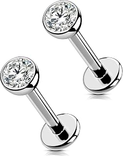 OUFER 2Pcs 20G/18G/16G G23 Titanium Threadless Nose Stud Earrings Flat Back Tiny CZ Small Nose Helix Cartilage Tragus Conch Labret Medusa Monroe Piercing Jewelry for Women Men