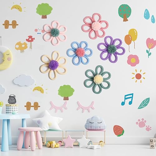 Miniatura 4 de Ripeng 6 piezas de decoración bohemia de guardería para niña de 6 pulgadas, decoración de margarita tejida de macramé, decoración de pared bohemia