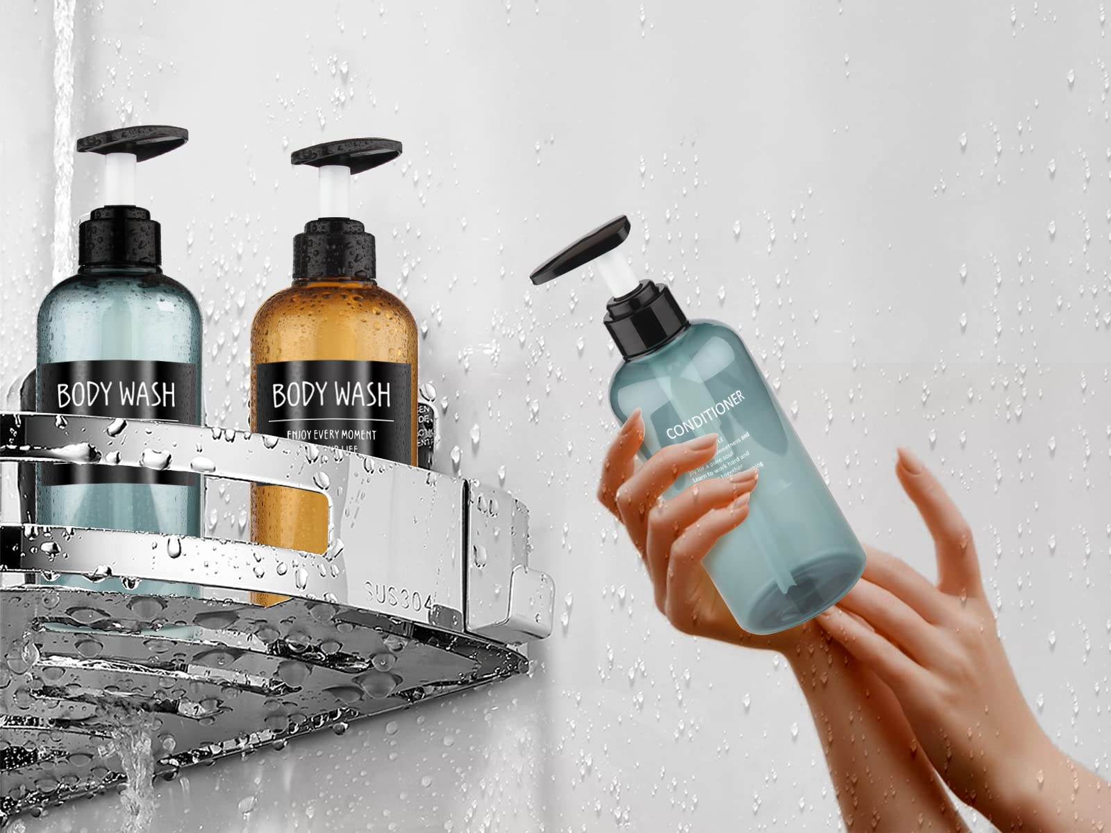 Botes para Gel y Champu 500 ml Dispensador Gel y champu Ducha 3pcs Botellas Segbeauty dispensador de Bomba Recargable Contenedor de Loción de Plástico para Gel de Ducha, Viajes, Hoteles (Azul)