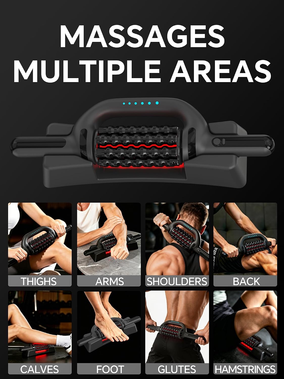 Rolling Percussive Deep Tissue Massage Roller Stick with Hands-Free Base,Rechargeable 6-Speed Massager for Muscle Recovery & Lymphatic Circulation,Ideal for Back,Arm,Leg,Calf & Foot Massage