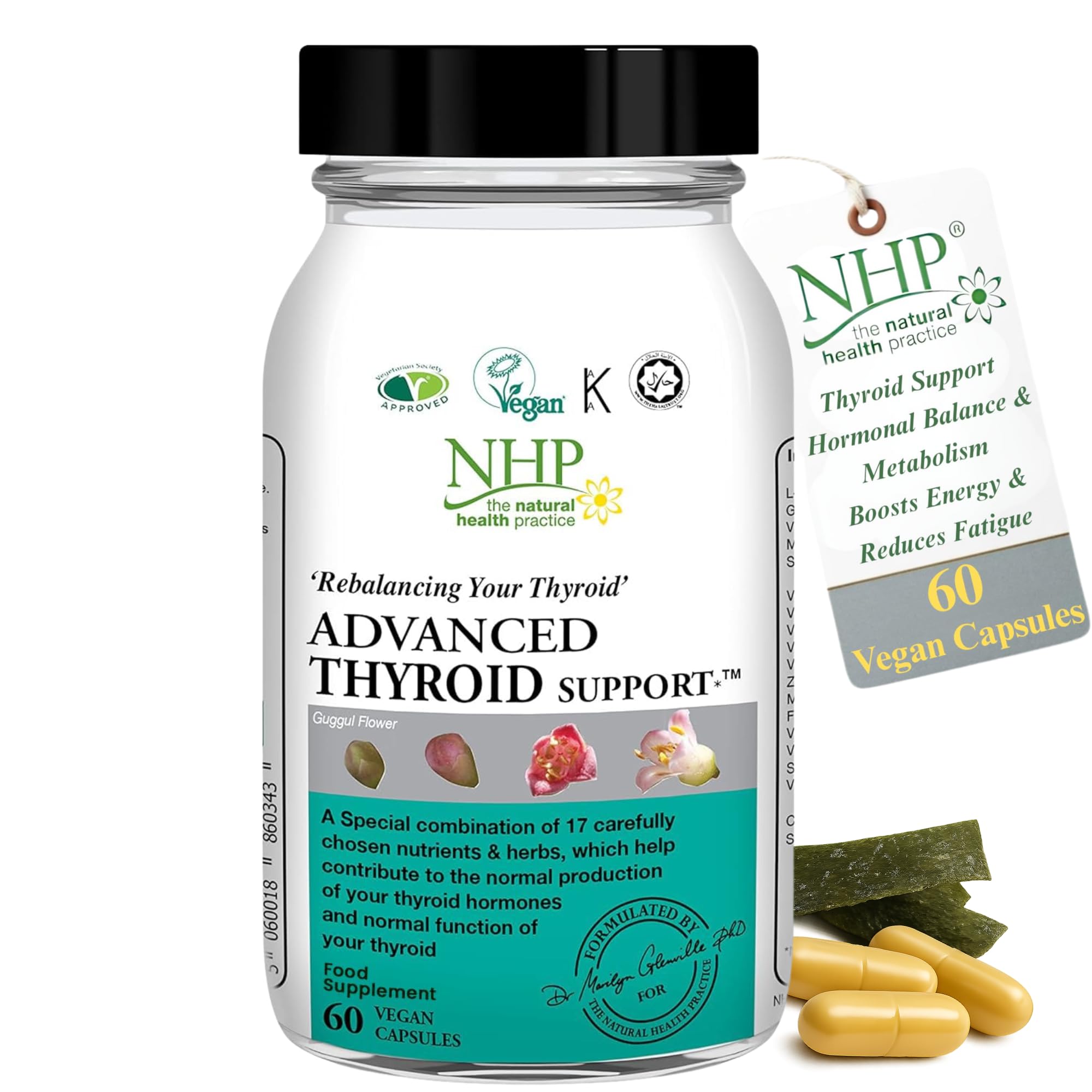 NHP Advanced Thyroid Support – A Powerful Blend of 17 Nutrients & Herbs for Optimal Thyroid Function, Energy, Hormonal Balance & Metabolism – 60 Vegan Capsules, No Fillers, Gluten-Free