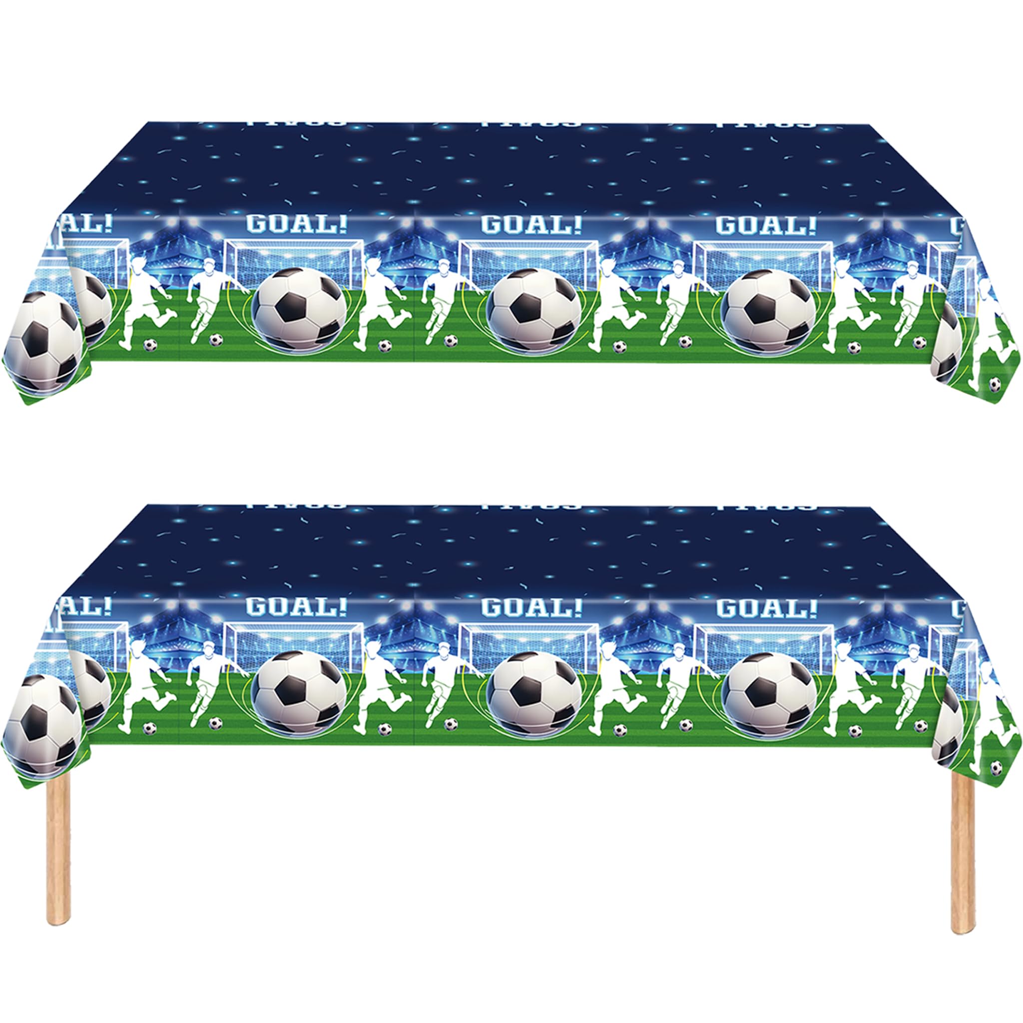 2Pcs Football Table Cloth World Cup 2026 Tablecover,137*274cm Blue Soccer Goal Plastic Tablecloth Party for Fifa World Cup Football 2026 Party Table Decoration,Boys Birthday Football Party Decorations