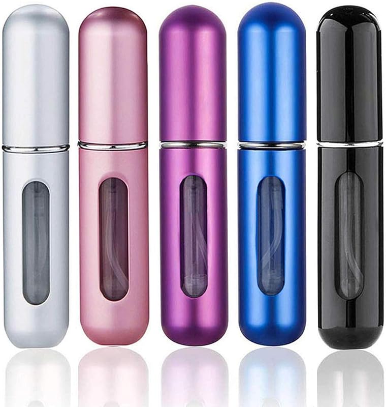 Wendergo Perfume Atomiser Refillable 5 Pcs Travel Bottle Mini ML Atomizer Spray Portable Empty Fragrance Container for Aftershave Holiday and Night Out - assorted colors