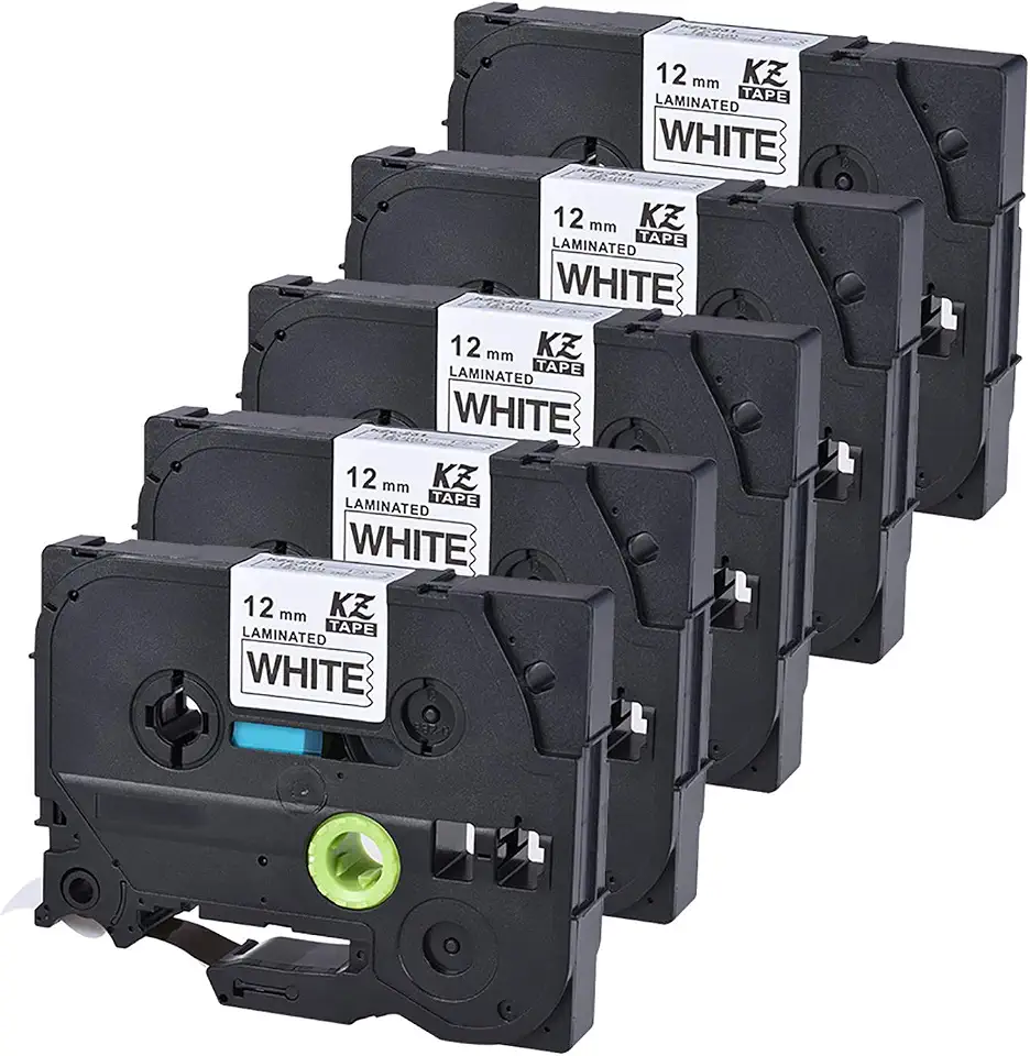 Eacam 5PCS Compatible Label Tape Replacement, 12mm * 8m Laminated Label Tape Compatible for BROTHER Label Printer PT-1010/PT-2100/PT-18R/PT-E200/PT-9500 Black on White