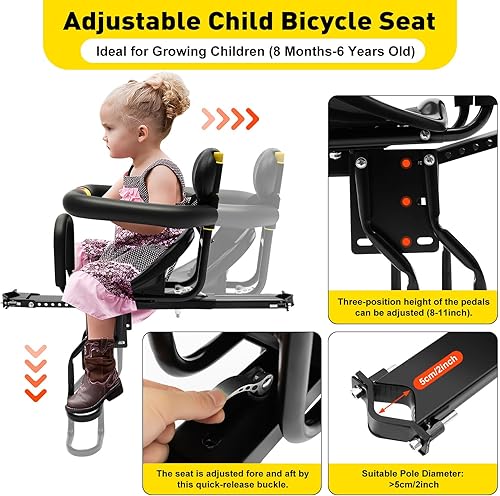 Miniatura 3 de Gdrasuya10 Asiento de bebé montado en la parte delantera de la bicicleta portátil Asiento de seguridad para niños Asiento de seguridad para