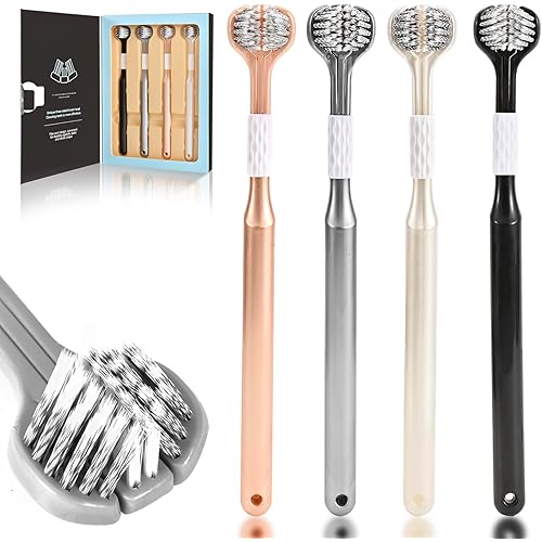 4-Pack Medium Toothbrush Set, Bulk Toothbrushes for Kids Travel, Multi-Angle Cleaning, Medium Soft Bristles, Black, White, Gray, Gold