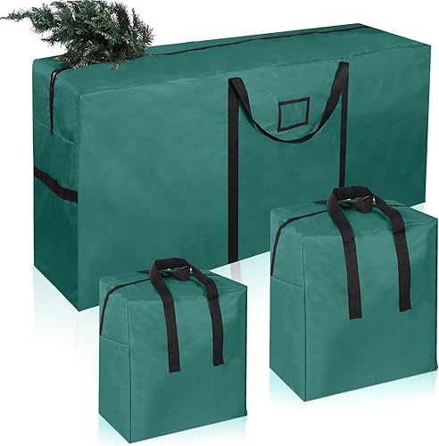 Clysee Juego de 3 bolsas de almacenamiento para árbol de Navidad, bolsas de guirnalda, contenedores de almacenamiento de Navidad para árboles