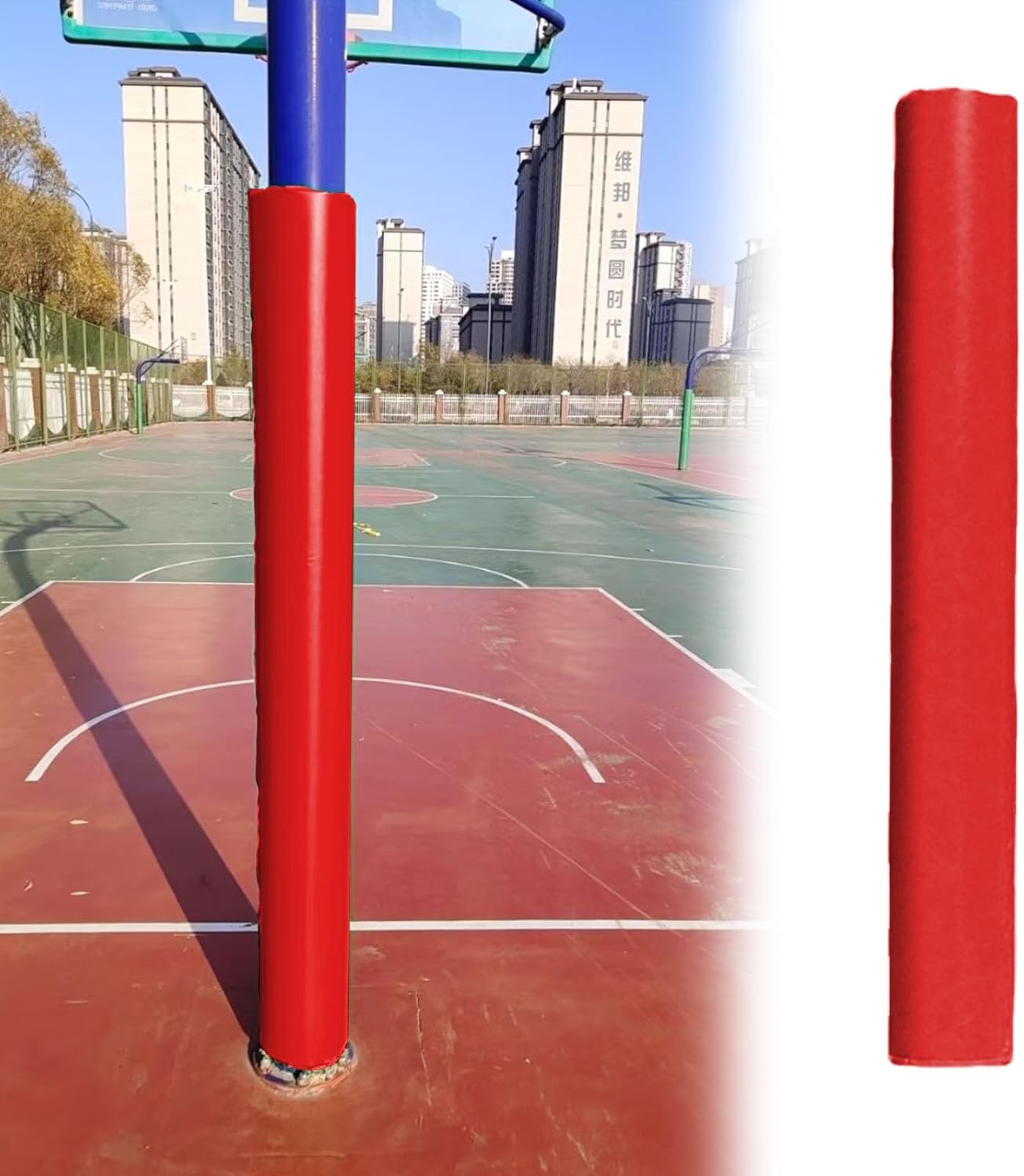 Custom Basketball Pole Pad with Nylon Fasteners, Heavy-Duty Outdoor Warp-Around Hoop Padding for Playground/Parking Lot/Gym - Player Protection Safety Pads(Blue,in Dia-8 3/5 inch)