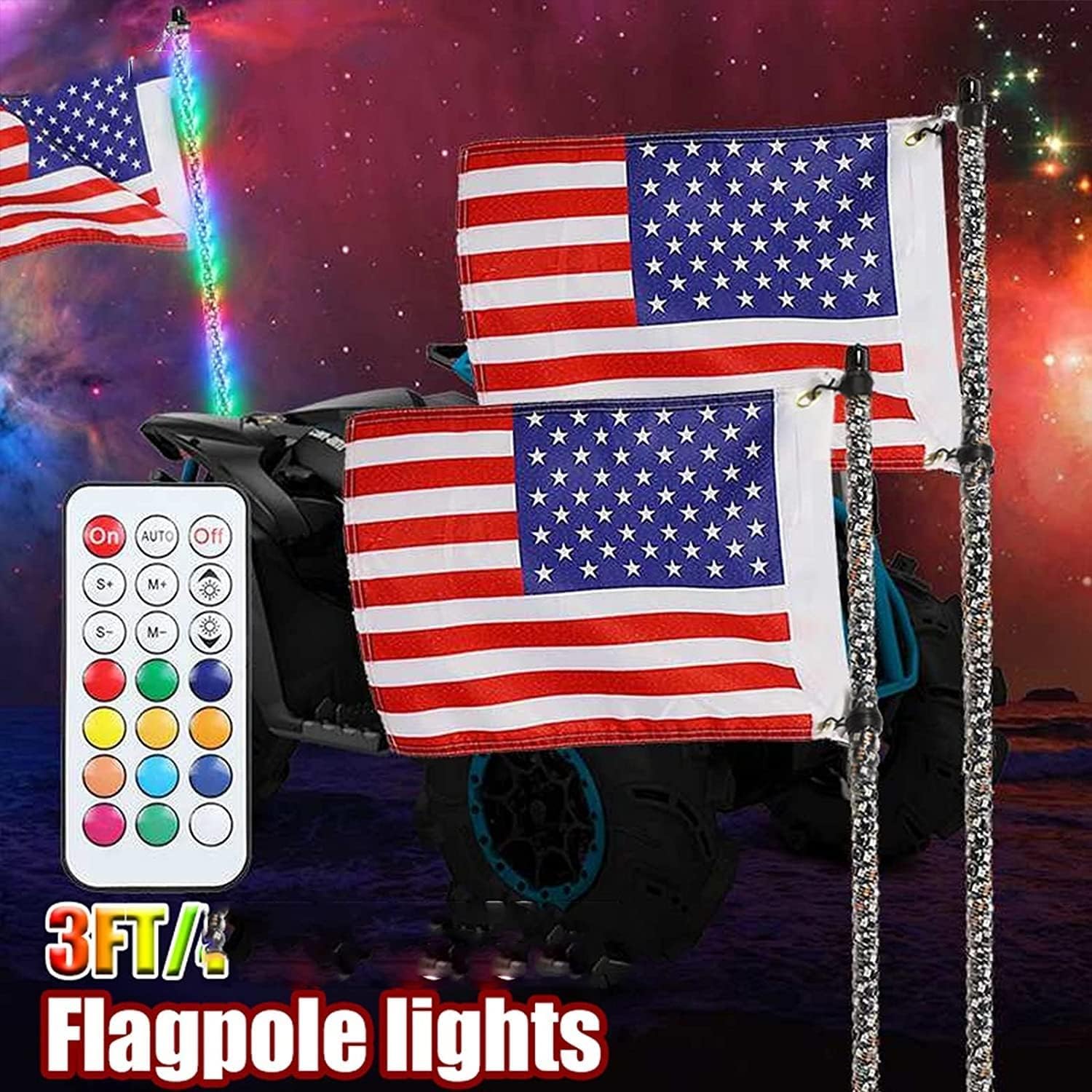EPANO LXW 12v Drapeau d'antenne de lumière de Fouet de LED, lumières de Fouet de LED, lumière de Chasse RVB en Spirale télécommandée Camion Tout-Terrain Sand Buggy (Color : 2ft