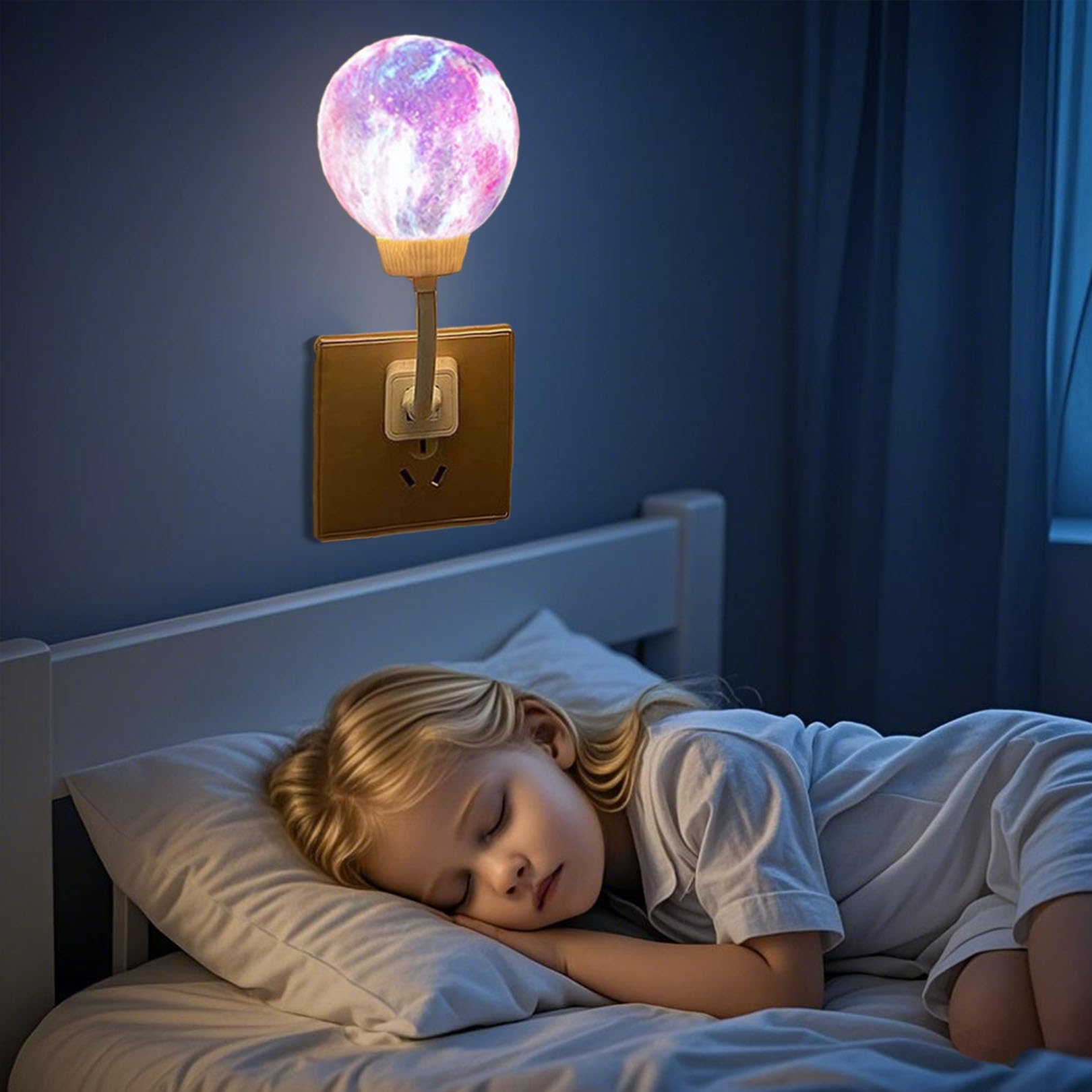 EMINGSKY Night Light for Kids,Voice Control Moon Lamp for Nursery-USB Plug-in Dimmable Color Changing Timer Bedroom Bedside Portable Cute Light Christmas Birthday Gift for Kids,Room Decor (Color)