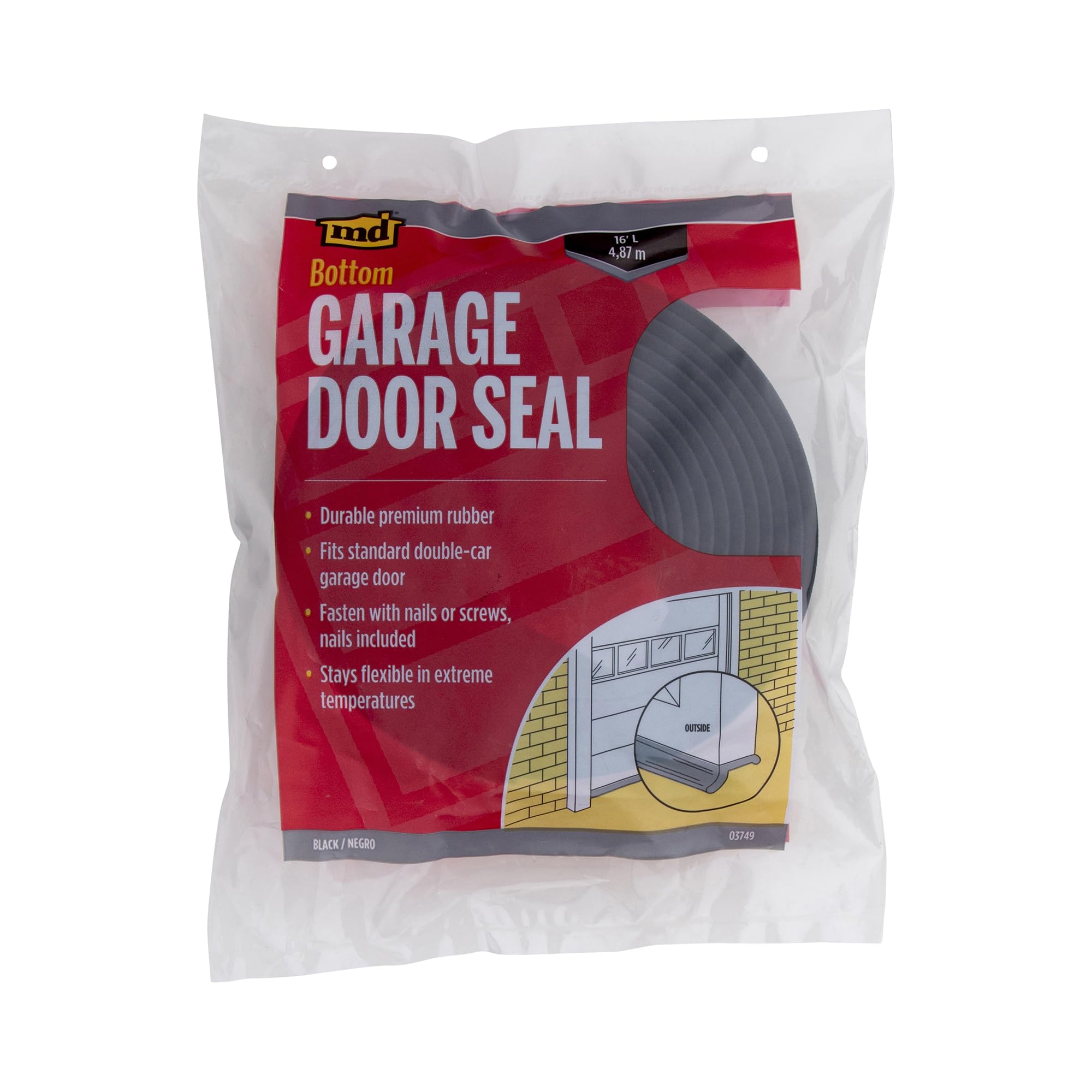 M-D Building Products 3749 Caoutchouc bas de porte de garage Noir 16 pieds