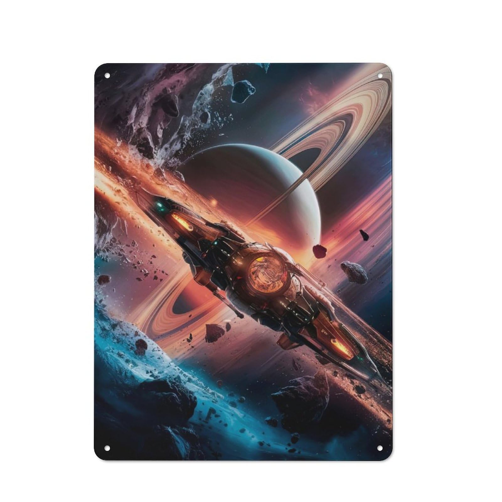 Junmoney Rocket Destroyed Rustic Tin Wall Plaque 40X30cm For Home Office Or Studio, For Garage, Workshop And Man Cave Decoration