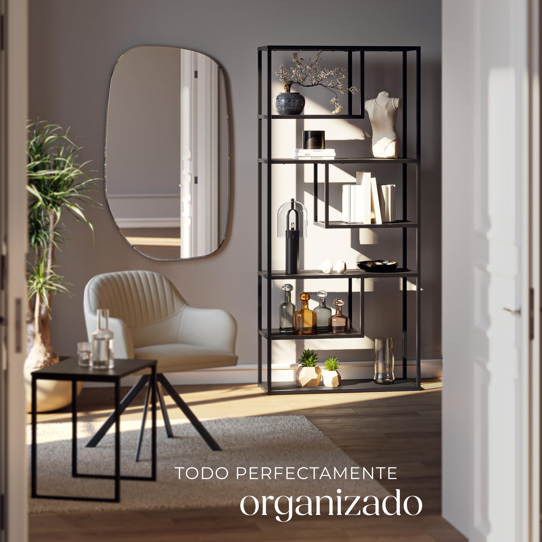 tectake® Estantería Industrial con Estructura de Acero con 7 Estantes, Estanteria de Cocina con Protección Antivuelco, Estantería Metálica, Patas Regulables en Altura - 35 x 85 x 188 cm Negro