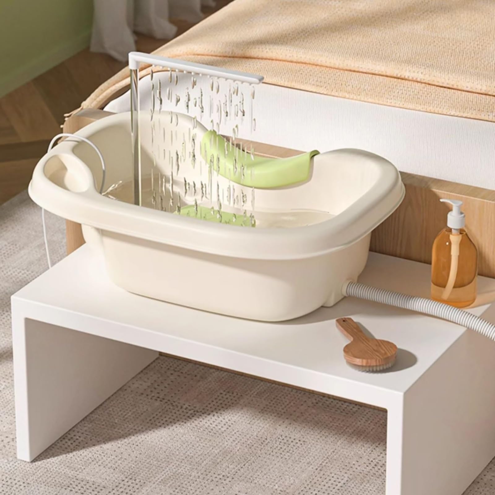 Lavacabezas Portátil con Soporte para el Cuello y Manguera de Drenaje, Fregadero Portatil para Niños, Ancianos y Embarazadas(Pink)
