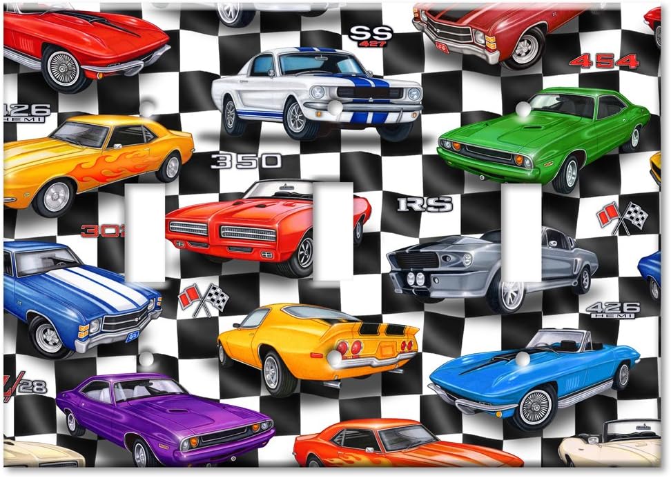 Art Plates - Duplex Outlet Cover Decorative Metal Wall Plate - 1 Gang Outlet Plug Cover - Muscle Cars - Image by Dan Morris - (Made in USA)