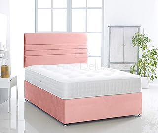 Plush Velvet Divan Bed with 1000 Pocket Mattress and Verona Headboard (Pink, 5FT - 2 Drawer Foot End)