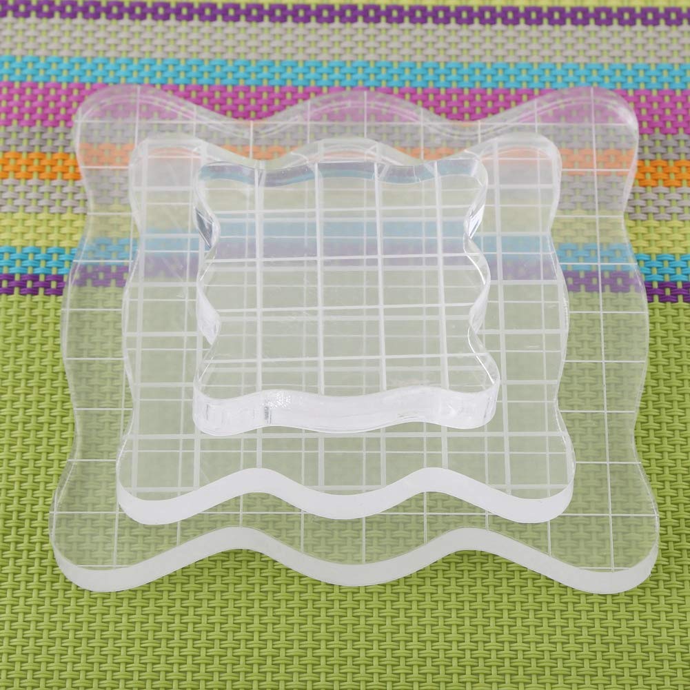 Transparent Acrylic Stamp Blocks with Grid Lines, Square with Curve Edges Essential Stamping Tools for Scrapbooking Crafts Making,1.97 x 1.97"/ 2.95 x 2.95"/ 3.93 x 3.93" (5 * 5cm)