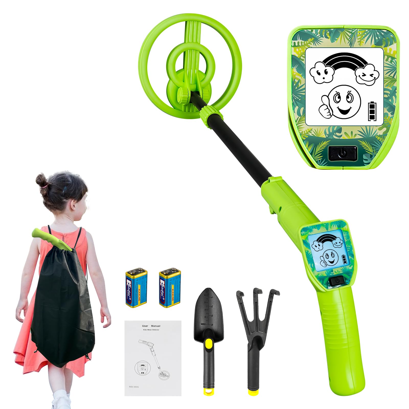 Rivelatore di metallo per bambini ad alta precisione con display LCD, 60-86 cm, regolabile, leggero, per esplorare all'aperto, regalo per bambini, principianti