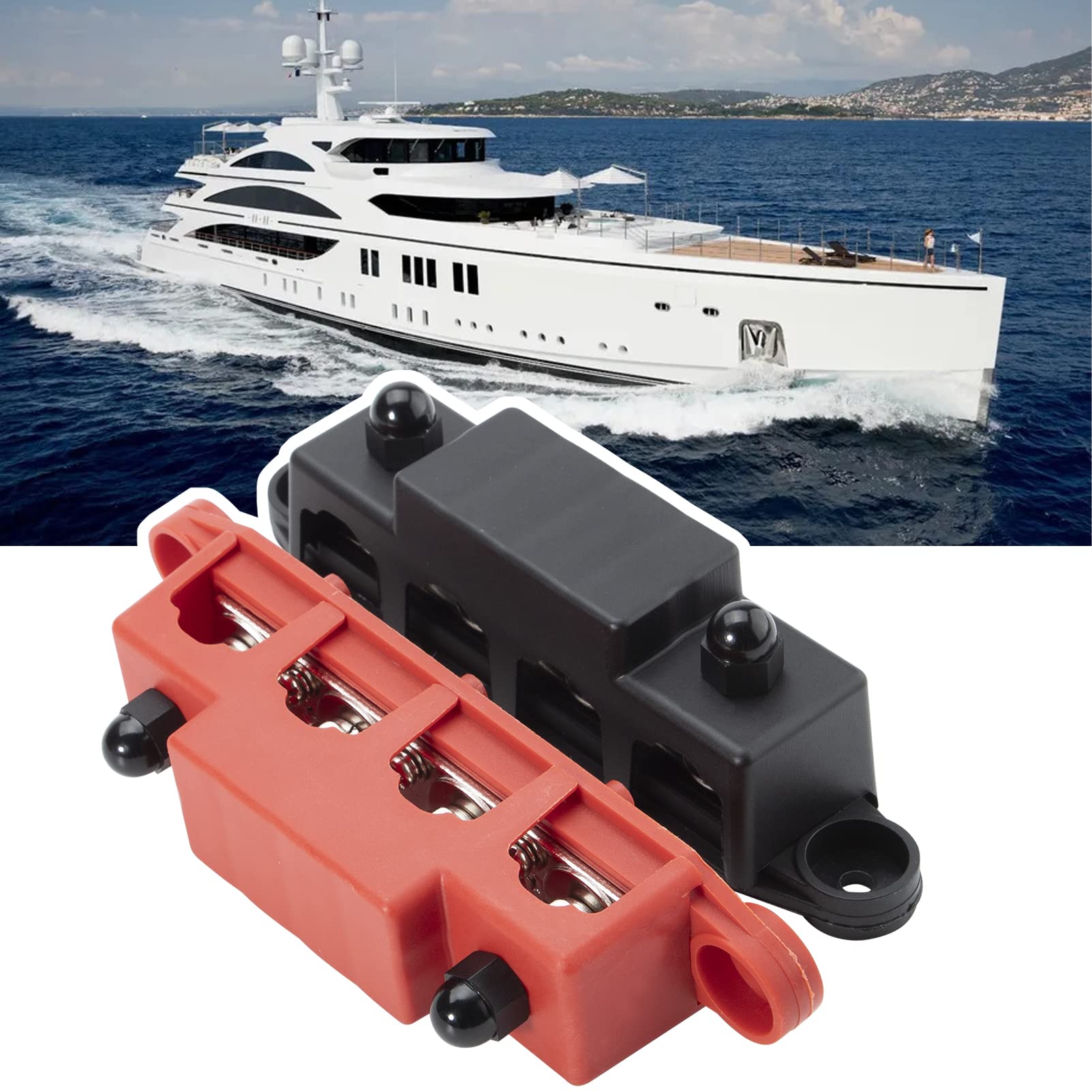 2Pacs Bloc Distributeur de Barre de Bus A avec 4 boulons M8 250 A 12 V-48 V Courant de Mise à la Terre pour Voiture Camping-Car Bateau Yacht(5/16")
